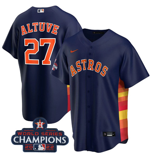 Men's Houston Astros #27 Jose Altuve Navy 2022 World Series Champions Home Stitched Baseball Jersey